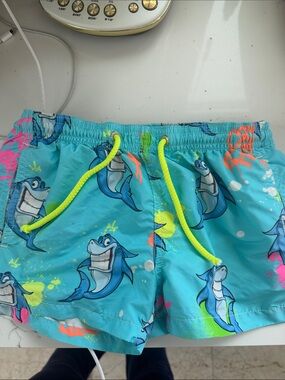 MC2 Saint Barth Turquoise Shark Print Swim Shorts with Neon Drawstring
